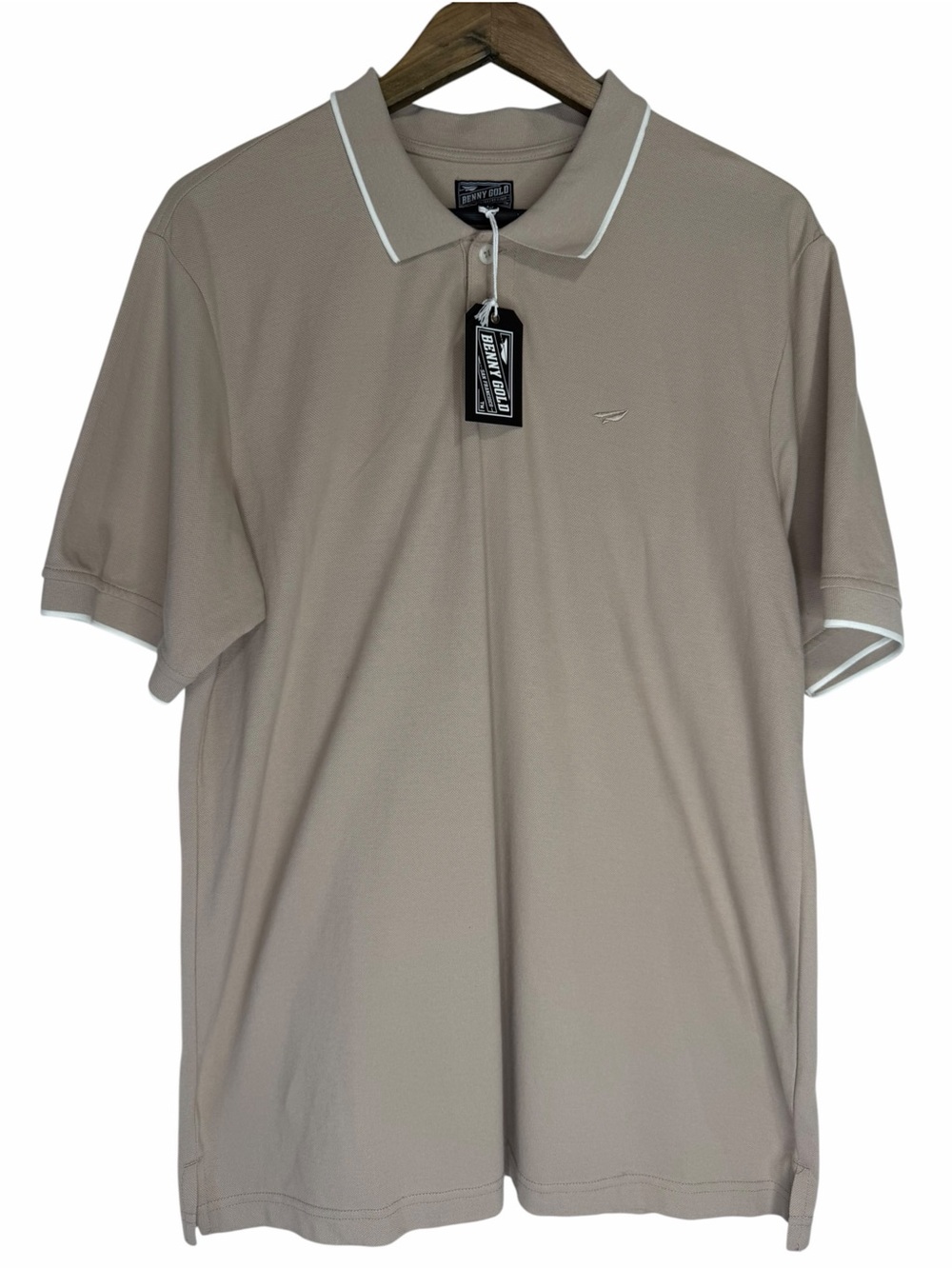 NWT Benny Gold Pique Polo Shirt size Large Khaki Short Sleeve Streetwear